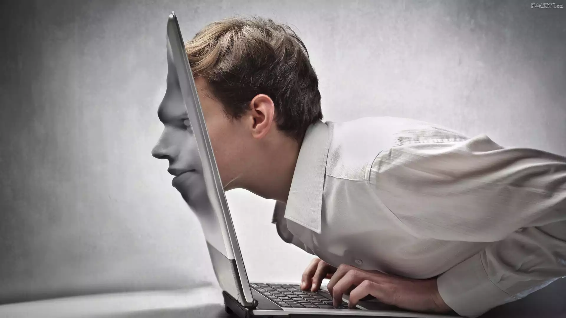 Twarz, Mężczyzna, Laptop